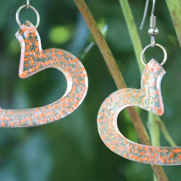 Hand Crafted Neon Orange Heart Earrings - Picture 2 of 5